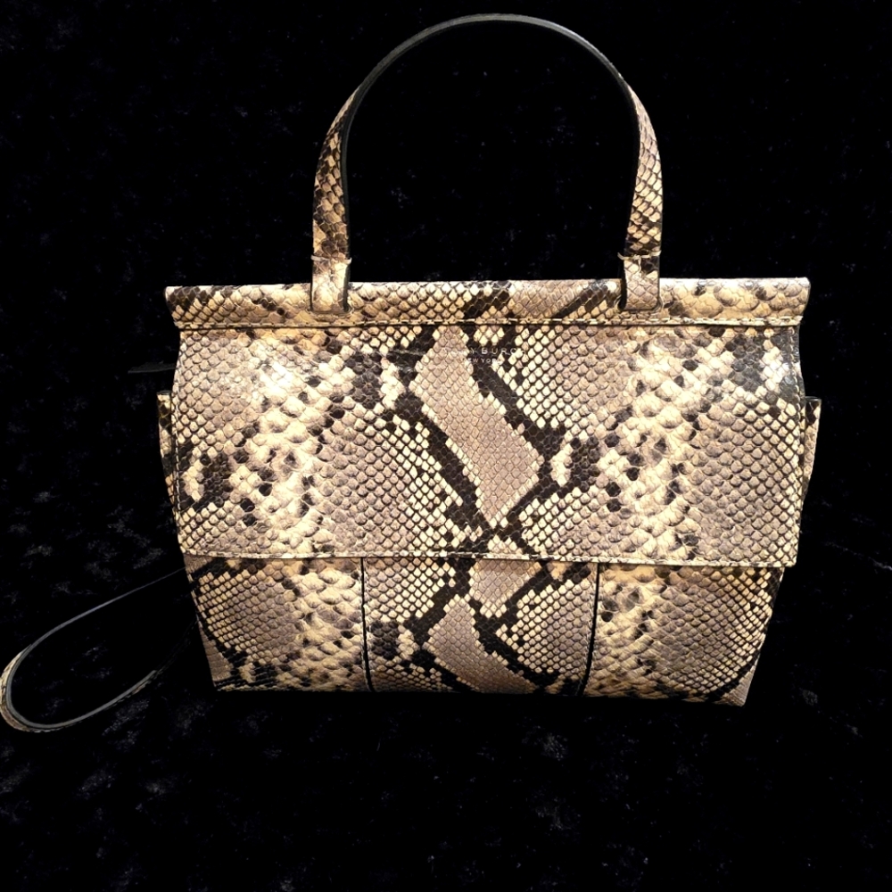 Tory Burch Block-T Snake-Embossed Leather Satchel